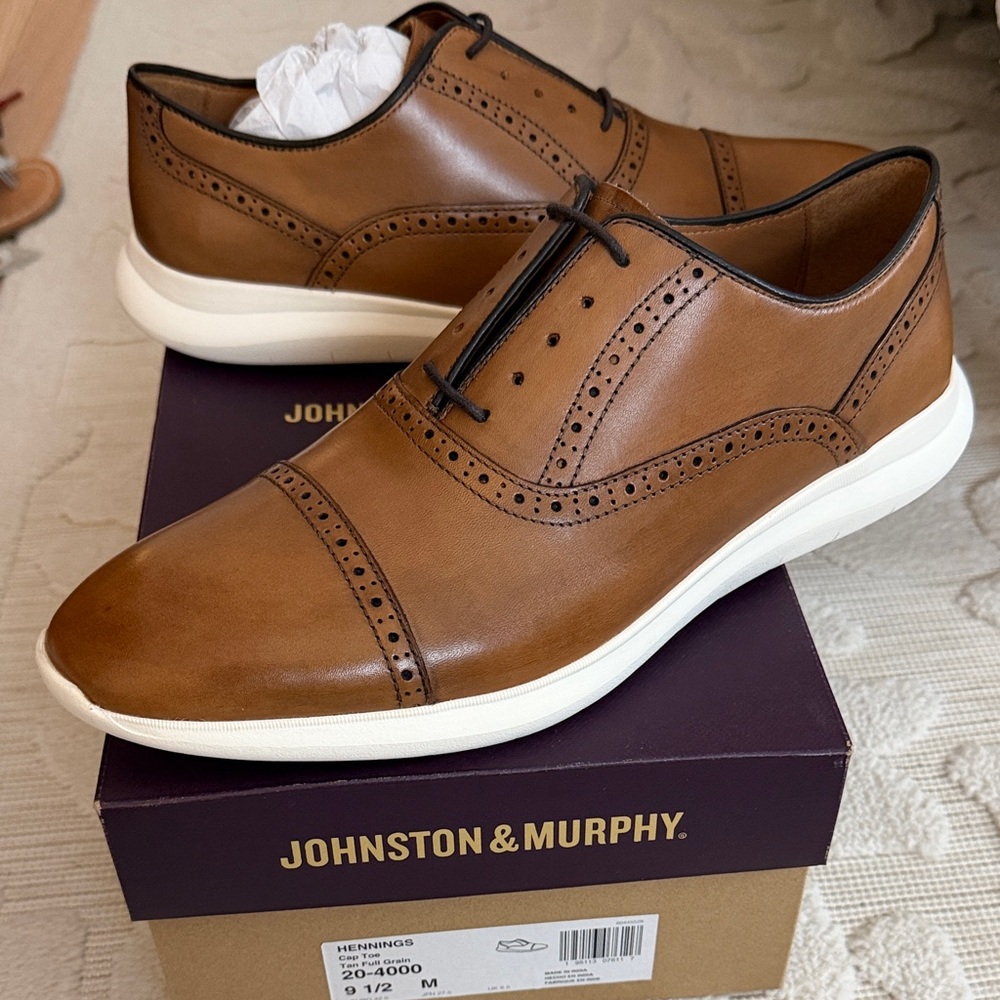 Johnston & Murphy Hennings Cap Toe Tan Leather Oxfords